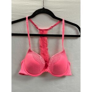 Victoria's Secret Womens Racerback Demi Push Up Front Open Bra Hot Pink Size 34B